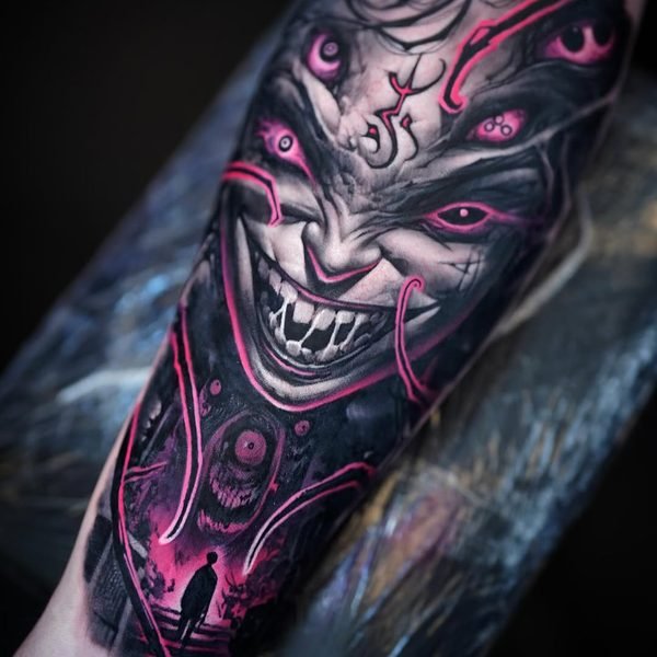 Evil tattoo of a anime demon inspired from demon slayer