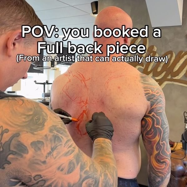 Video by Christian Boye Larsen on July 12, 2026. May be an image of one or more people, tattoo and text that says 'POV: you booked a Full ba